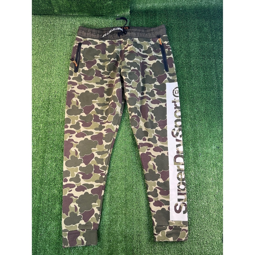 Superdry Sport Mens Combat 22 Camo Joggers Green Fleece Sweatpants MS3043RU XL